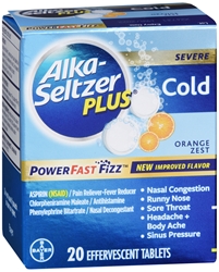 Alka-Seltzer Plus Cold Medicine, Effervescent Tablets With Pain Reliever/Fever Reducer, Orange Zest 20 each 