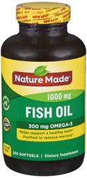 Nature Made Fish Oil 1000 mg w. Omega-3 300 mg Softgels 250 Count Mega Size 
