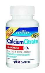 21st Century Calcium Citrate Plus D Maximum Caplets, 75 Count 