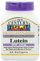 21st Century Lutein 20 mg Softgels, 60 Count 
