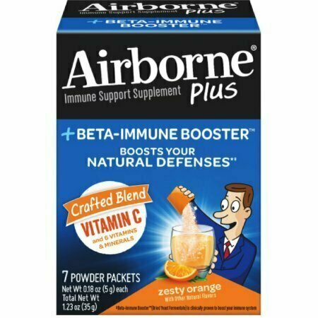 Airborne Plus Beta-Immune Booster Zesty Orange Powder Packets 7 each 