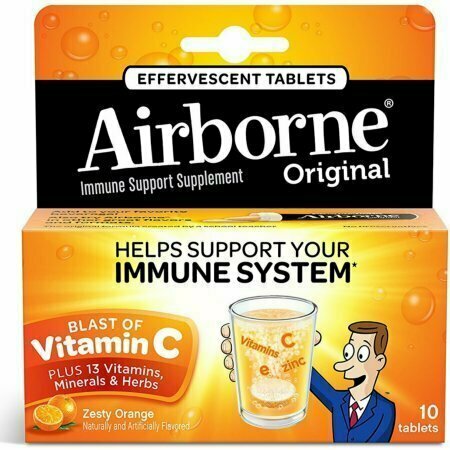 Airborne Zesty Orange Effervescent Tablets, 1000mg of Vitamin C - Immune Support Supplement 10 each 