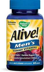 Alive! Mens Gummy Vitamin, Complete Multi-Vitamin Supplement with Orchard Fruits / Garden Veggies blend of powder/juice/extract, 60 Gummies 