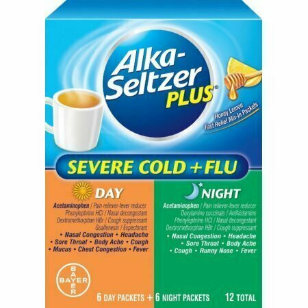 Alka-Seltzer Plus Severe Cold + Flu Day/Night Packets Powder, Honey Lemon 12 each 