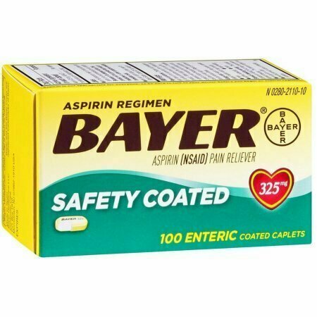 Bayer Aspirin Pain Reliever Safety Coated Enteric Caplets, 325 mg, 100 each 