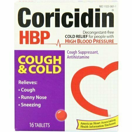 Coricidin HBP Antihistamine Cough & Cold Suppressant Tablets, 16 Tablets 