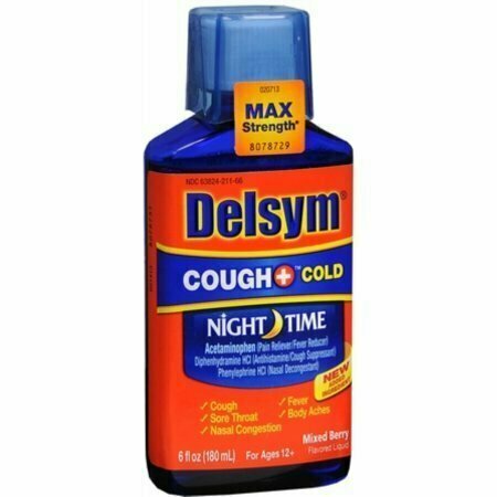 Delsym Adult Liquid Cough + Cold Nighttime, Mixed Berry 6 oz 