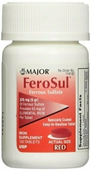 FeroSulvîv?Œ©vîv?Œ© 325mg (5GR) Ferrous Sulfate Coated Easy-To-Swallow 100 ct. Tablets (Red) by Feosol 