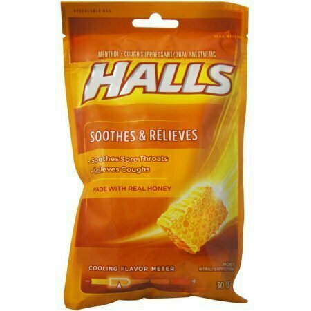 Halls Honey Naturally & Artificially Flavored Menthol Drops 30 each 