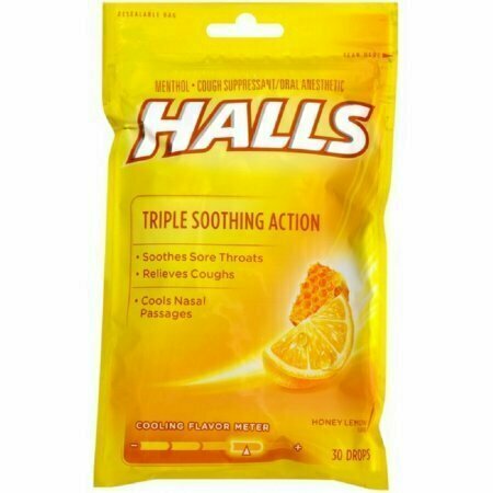 Halls Triple Soothing Action Cough Drops, Honey Lemon 30 Each 