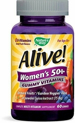 Natures Way Alive! Womens 50+ Multivitamin Gummies, Food-Based Blend (75mg per serving), Gluten Free, Made with Pectin, 60 Gummies 