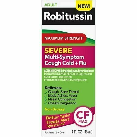 Robitussin Maximum Strength Severe Multi-Symptom Cough Cold+Flu Medicine 4 oz 