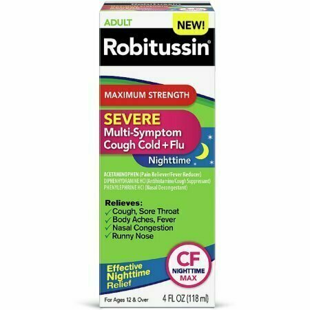 Robitussin Maximum Strength Severe Multi-Symptom Cough Cold+Flu Nighttime Medicine 4 oz 