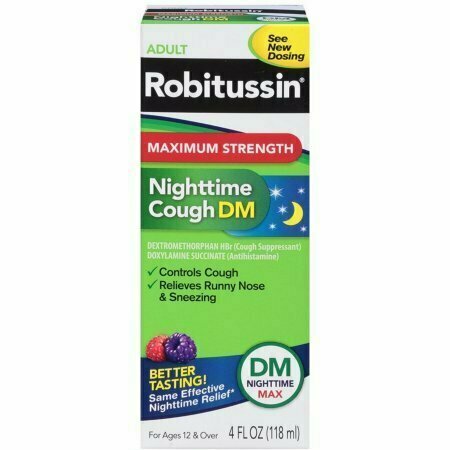 Robitussin Max Strength Nighttime Cough DM Cough Suppressant & Antihistamine Liquid 4 oz 