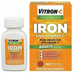 Vitron-C High Potency Iron Supplement with Vitamin C | 60 Count 