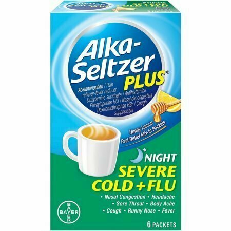 Alka-Seltzer Plus Night Severe Cold + Flu Powder Packets, Honey Lemon 6 ea 